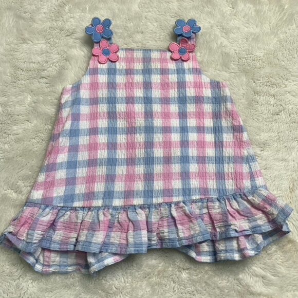 Florence Eiseman Baby Girl Pink Blue Floral Plaid Set Size 12 Months